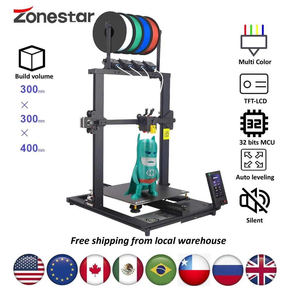 ZONESTAR New Upgrade 4 Extruder 4-IN-1-OUT Mix Multi Color Large Size High Precision Resolution 3D Printer DIY Kit Z8PM4Pro MK2 - i3dyou