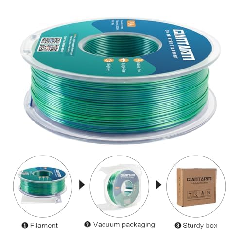 GIANTARM Silk Metallic Silver PLA 3D Printer Filament 1kg Spool, 1.75mm Dimensional Accuracy +/-0.03mm, 1080 Feet per Roll, Vacuum Packaging i3dyou