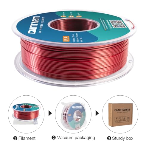 GIANTARM Silk Metallic Silver PLA 3D Printer Filament 1kg Spool, 1.75mm Dimensional Accuracy +/-0.03mm, 1080 Feet per Roll, Vacuum Packaging i3dyou