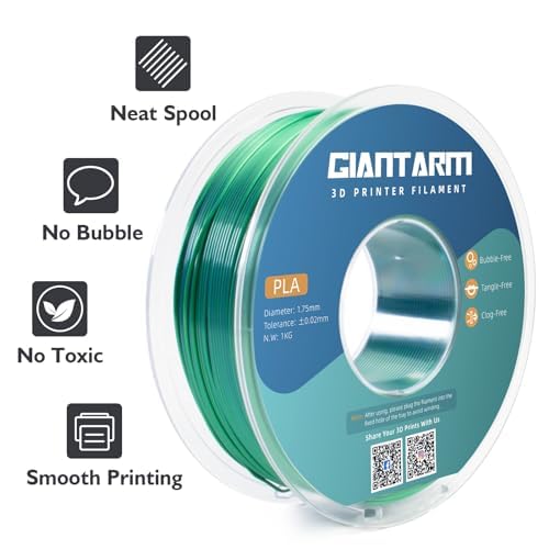 GIANTARM Silk Metallic Silver PLA 3D Printer Filament 1kg Spool, 1.75mm Dimensional Accuracy +/-0.03mm, 1080 Feet per Roll, Vacuum Packaging i3dyou