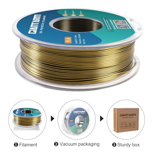 GIANTARM Silk Metallic Silver PLA 3D Printer Filament 1kg Spool, 1.75mm Dimensional Accuracy +/-0.03mm, 1080 Feet per Roll, Vacuum Packaging i3dyou