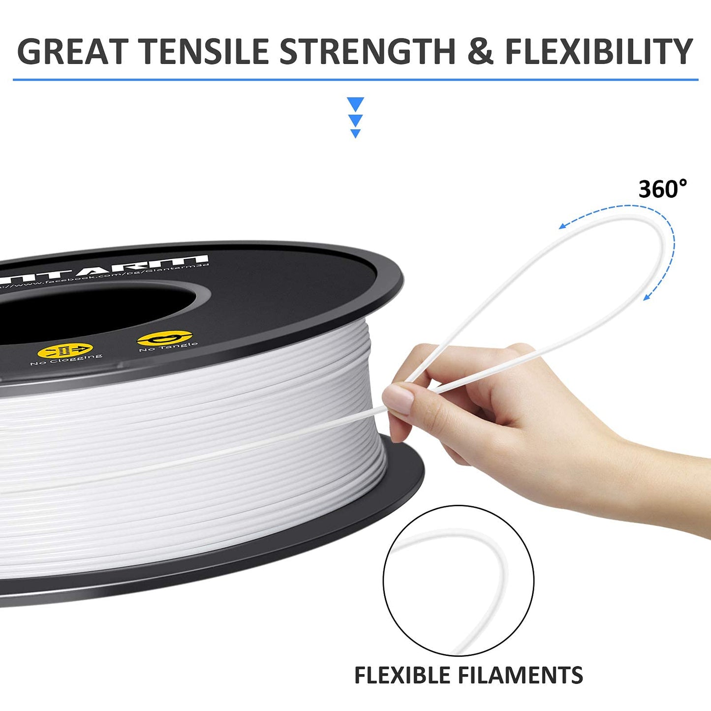 GIANTARM Silk Metallic Silver PLA 3D Printer Filament 1kg Spool, 1.75mm Dimensional Accuracy +/-0.03mm, 1080 Feet per Roll, Vacuum Packaging i3dyou