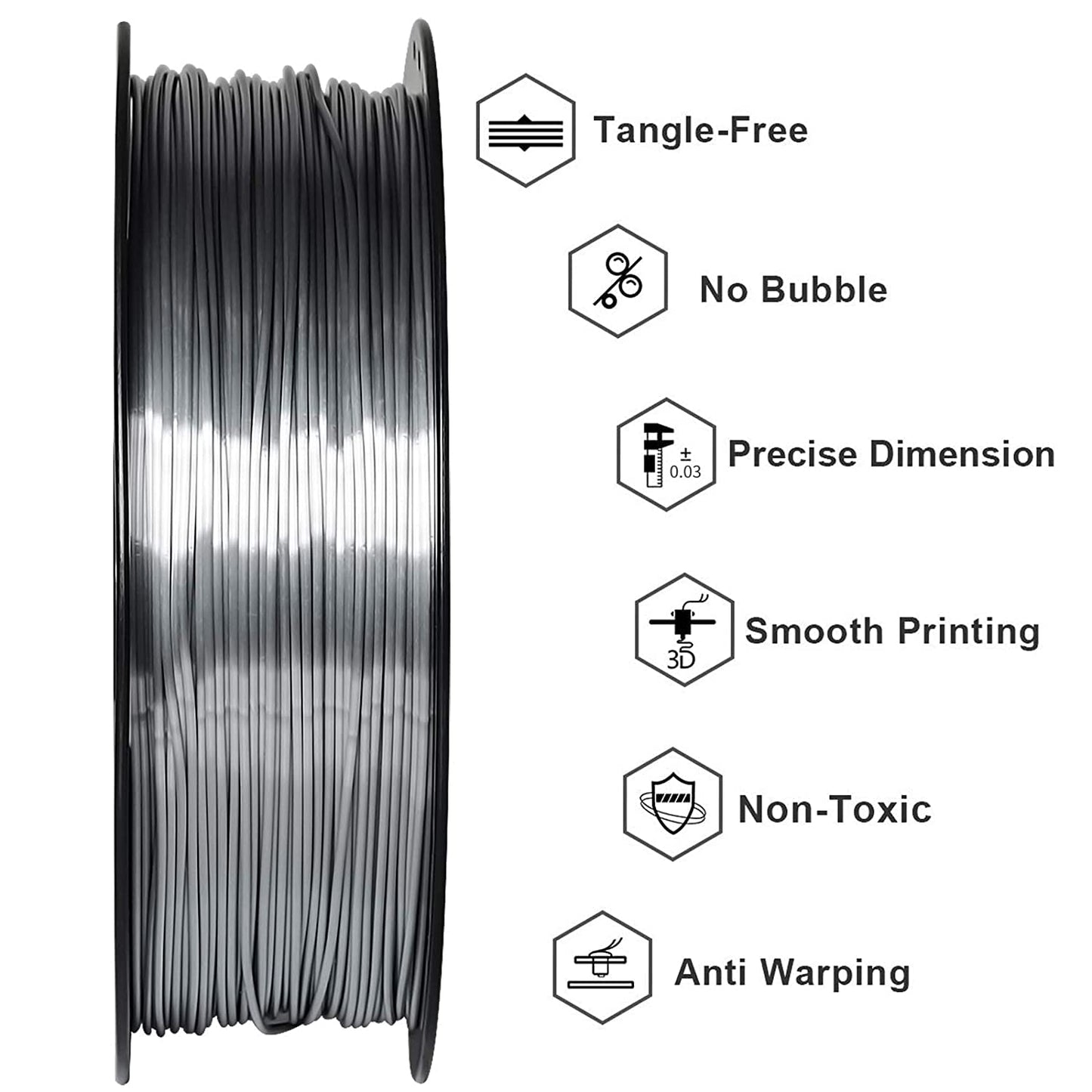 GIANTARM Silk Metallic Silver PLA 3D Printer Filament 1kg Spool, 1.75mm Dimensional Accuracy +/-0.03mm, 1080 Feet per Roll, Vacuum Packaging i3dyou