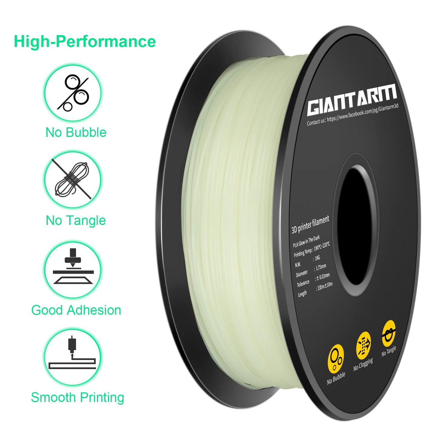 GIANTARM Silk Metallic Silver PLA 3D Printer Filament 1kg Spool, 1.75mm Dimensional Accuracy +/-0.03mm, 1080 Feet per Roll, Vacuum Packaging i3dyou