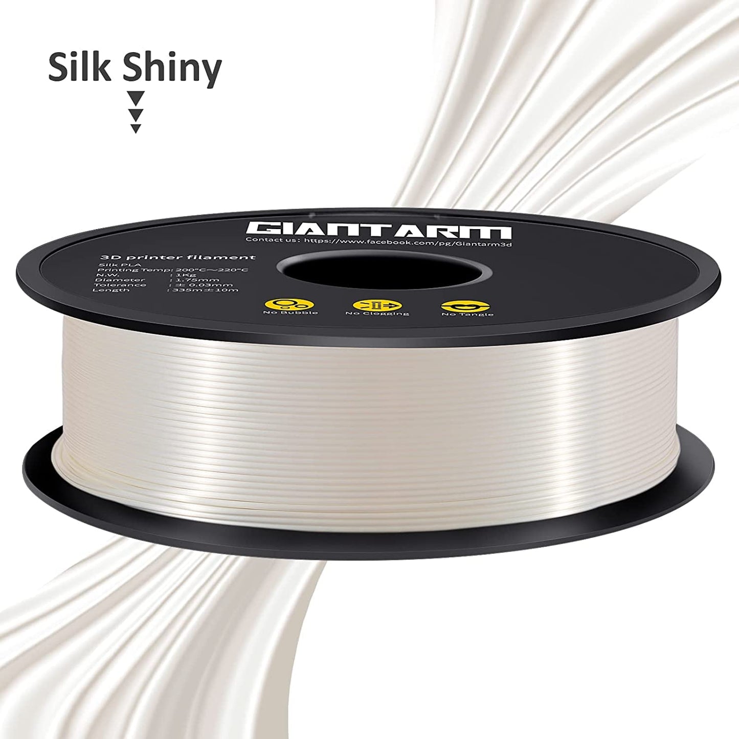 GIANTARM Silk Metallic Silver PLA 3D Printer Filament 1kg Spool, 1.75mm Dimensional Accuracy +/-0.03mm, 1080 Feet per Roll, Vacuum Packaging i3dyou