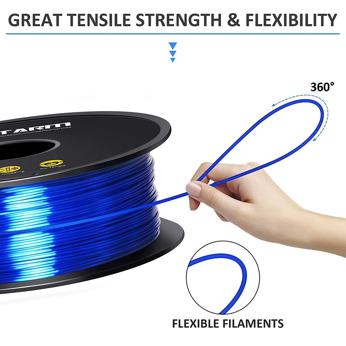 GIANTARM Silk Metallic Silver PLA 3D Printer Filament 1kg Spool, 1.75mm Dimensional Accuracy +/-0.03mm, 1080 Feet per Roll, Vacuum Packaging i3dyou