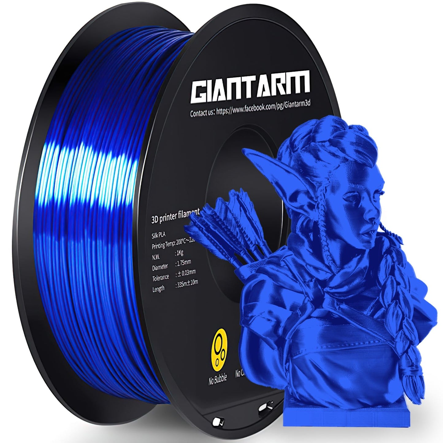 GIANTARM Silk Metallic Silver PLA 3D Printer Filament 1kg Spool, 1.75mm Dimensional Accuracy +/-0.03mm, 1080 Feet per Roll, Vacuum Packaging i3dyou