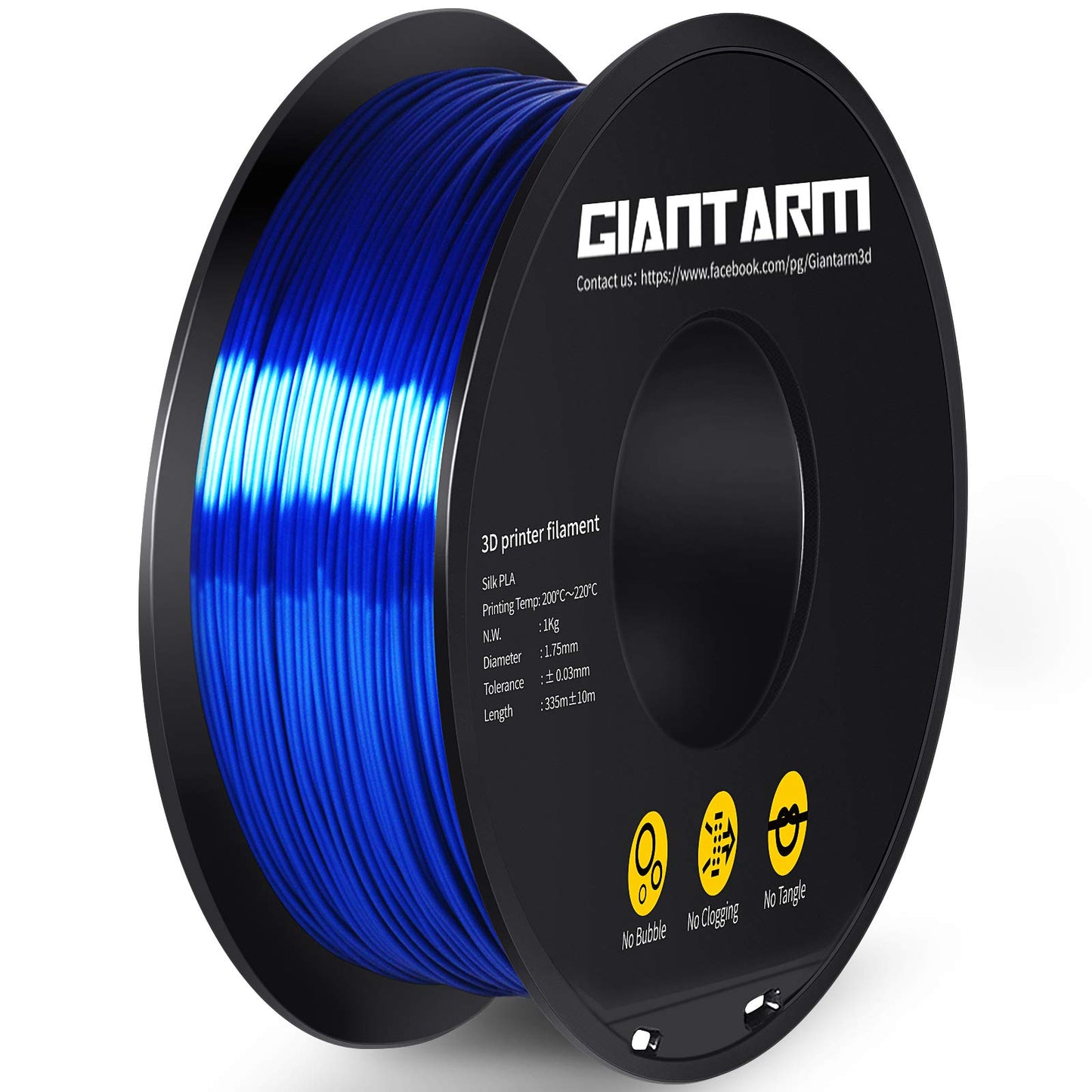 GIANTARM Silk Metallic Silver PLA 3D Printer Filament 1kg Spool, 1.75mm Dimensional Accuracy +/-0.03mm, 1080 Feet per Roll, Vacuum Packaging i3dyou