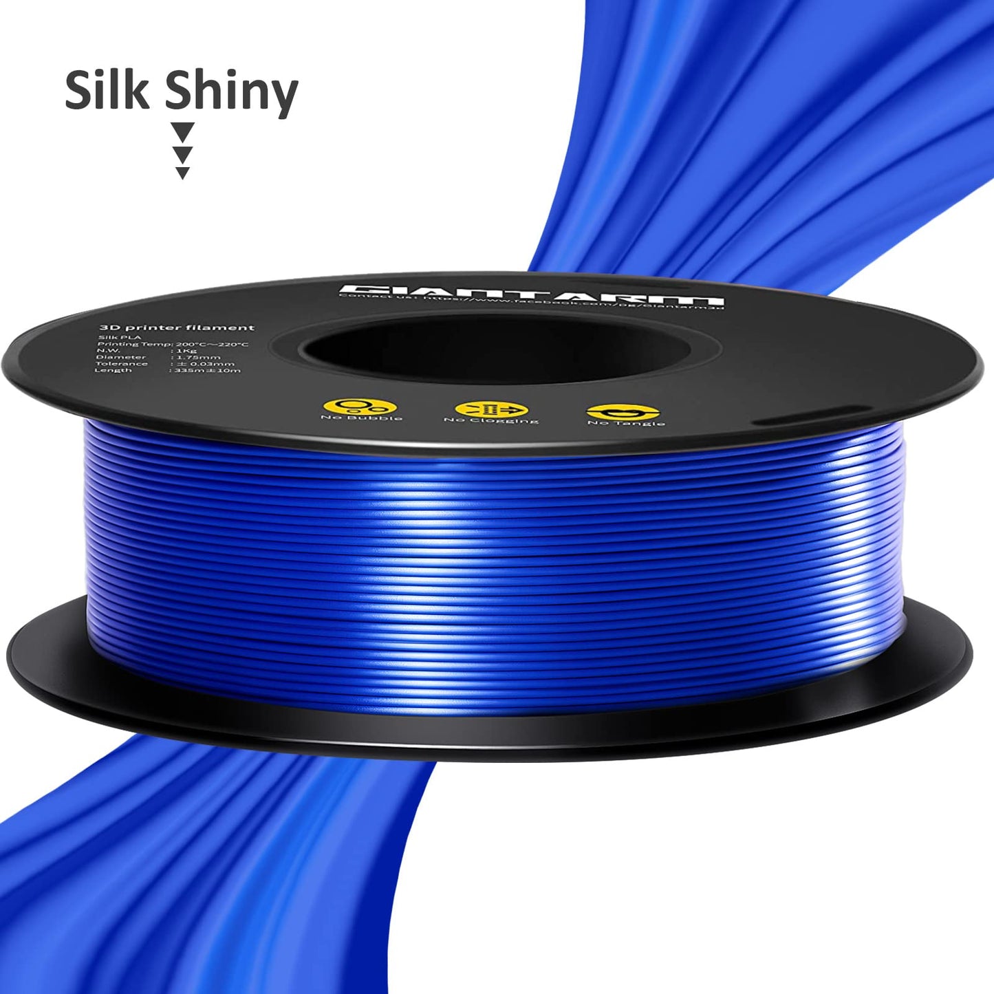 GIANTARM Silk Metallic Silver PLA 3D Printer Filament 1kg Spool, 1.75mm Dimensional Accuracy +/-0.03mm, 1080 Feet per Roll, Vacuum Packaging i3dyou