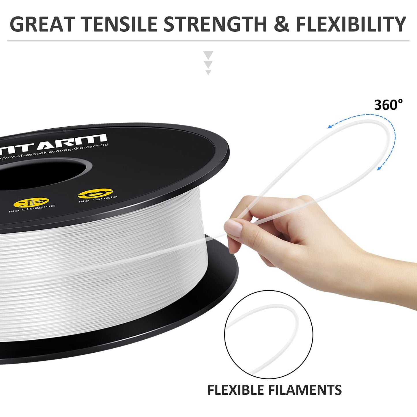 GIANTARM Silk Metallic Silver PLA 3D Printer Filament 1kg Spool, 1.75mm Dimensional Accuracy +/-0.03mm, 1080 Feet per Roll, Vacuum Packaging i3dyou