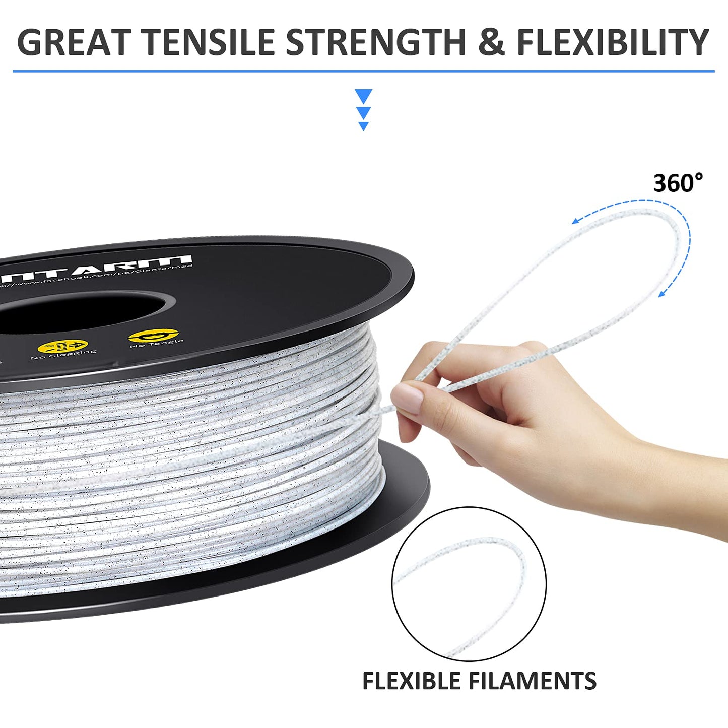 GIANTARM Silk Metallic Silver PLA 3D Printer Filament 1kg Spool, 1.75mm Dimensional Accuracy +/-0.03mm, 1080 Feet per Roll, Vacuum Packaging i3dyou