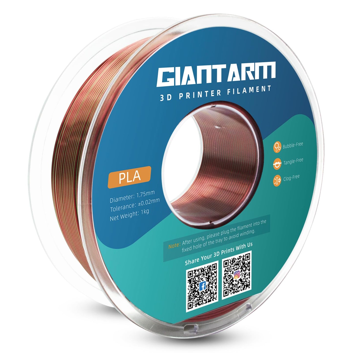 GIANTARM Silk Metallic Silver PLA 3D Printer Filament 1kg Spool, 1.75mm Dimensional Accuracy +/-0.03mm, 1080 Feet per Roll, Vacuum Packaging i3dyou