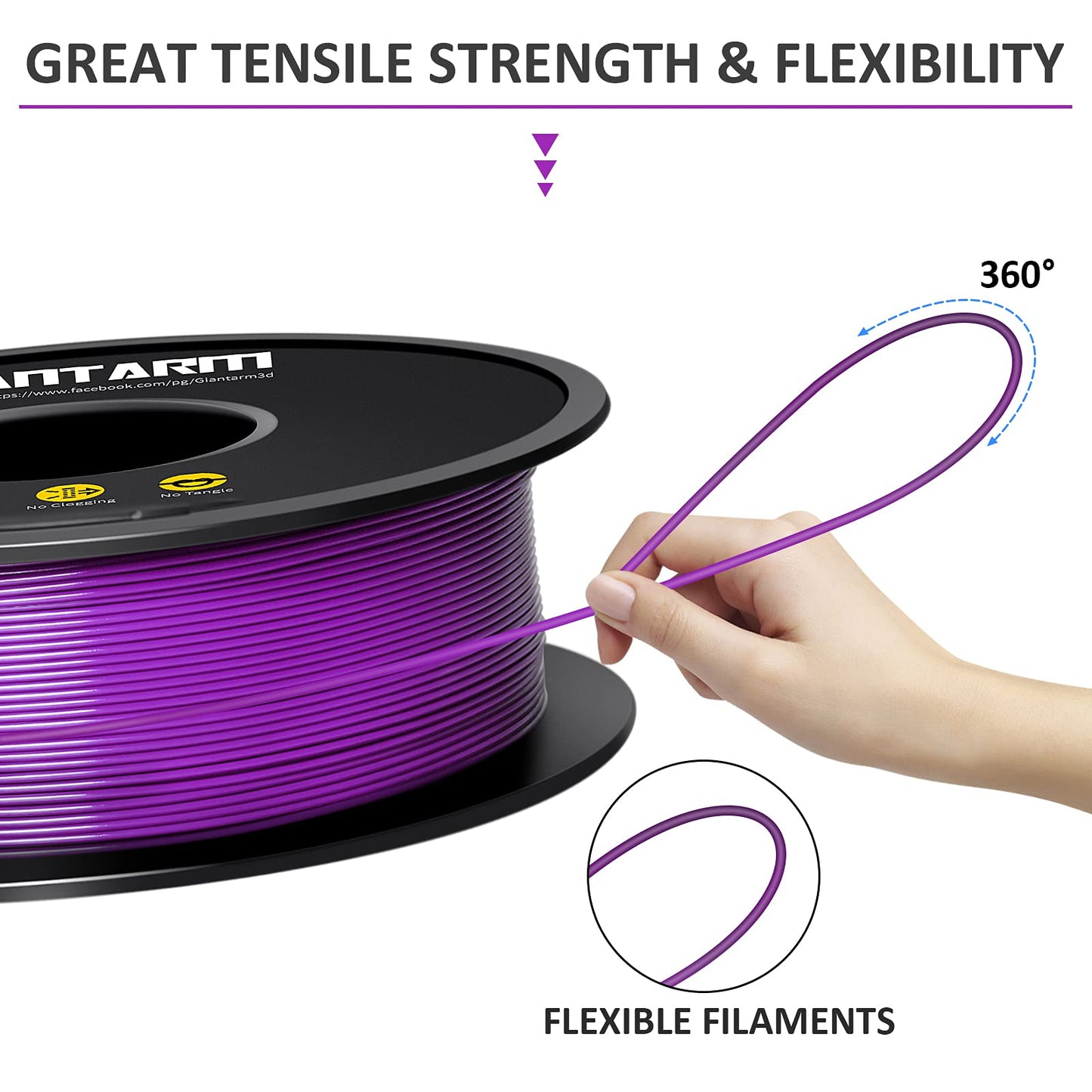 GIANTARM Silk Metallic Silver PLA 3D Printer Filament 1kg Spool, 1.75mm Dimensional Accuracy +/-0.03mm, 1080 Feet per Roll, Vacuum Packaging i3dyou