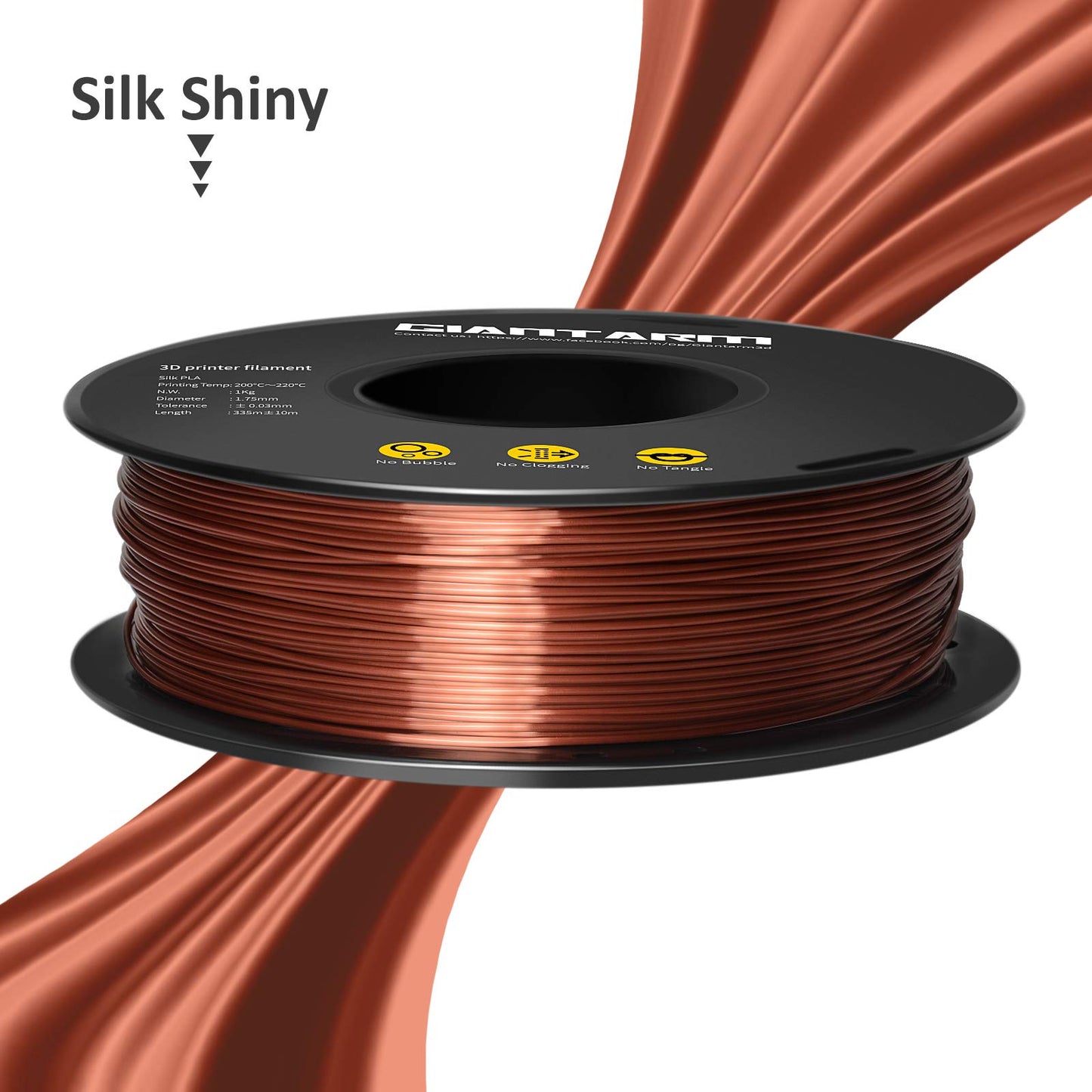 GIANTARM Silk Metallic Silver PLA 3D Printer Filament 1kg Spool, 1.75mm Dimensional Accuracy +/-0.03mm, 1080 Feet per Roll, Vacuum Packaging i3dyou