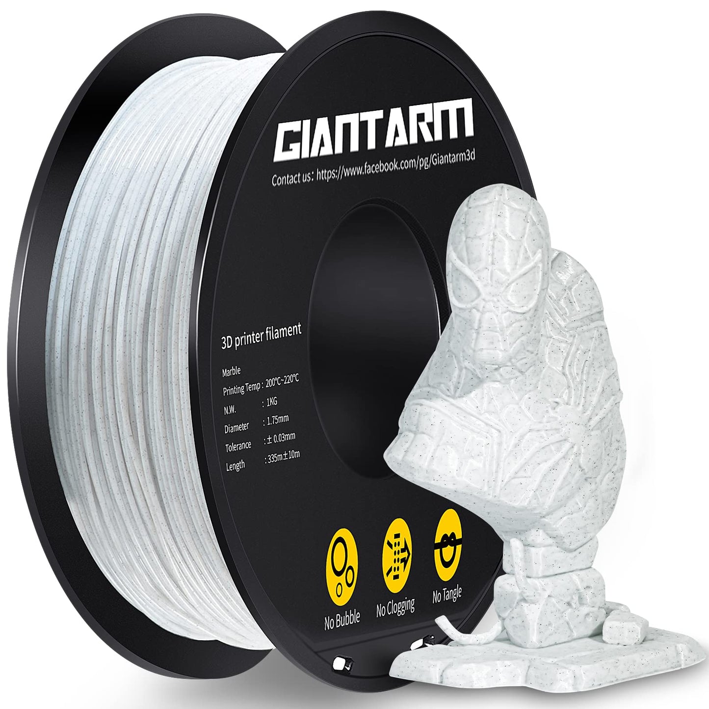 GIANTARM Silk Metallic Silver PLA 3D Printer Filament 1kg Spool, 1.75mm Dimensional Accuracy +/-0.03mm, 1080 Feet per Roll, Vacuum Packaging i3dyou