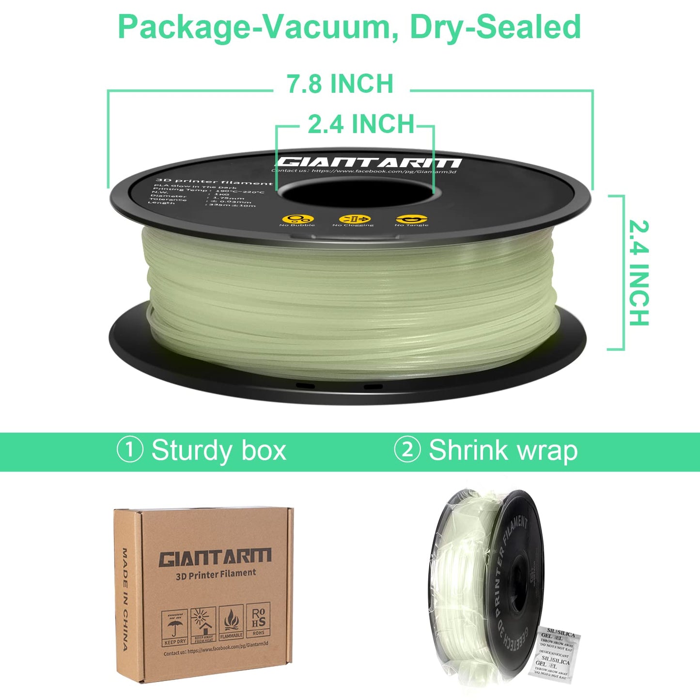 GIANTARM Silk Metallic Silver PLA 3D Printer Filament 1kg Spool, 1.75mm Dimensional Accuracy +/-0.03mm, 1080 Feet per Roll, Vacuum Packaging i3dyou