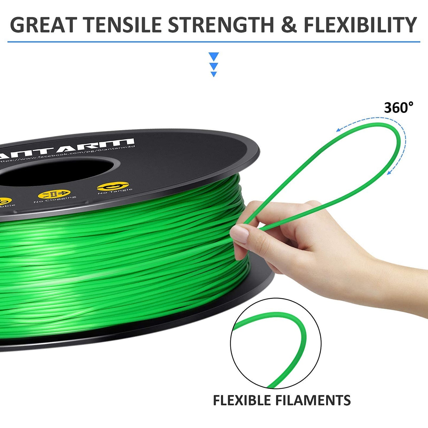 GIANTARM Silk Metallic Silver PLA 3D Printer Filament 1kg Spool, 1.75mm Dimensional Accuracy +/-0.03mm, 1080 Feet per Roll, Vacuum Packaging i3dyou