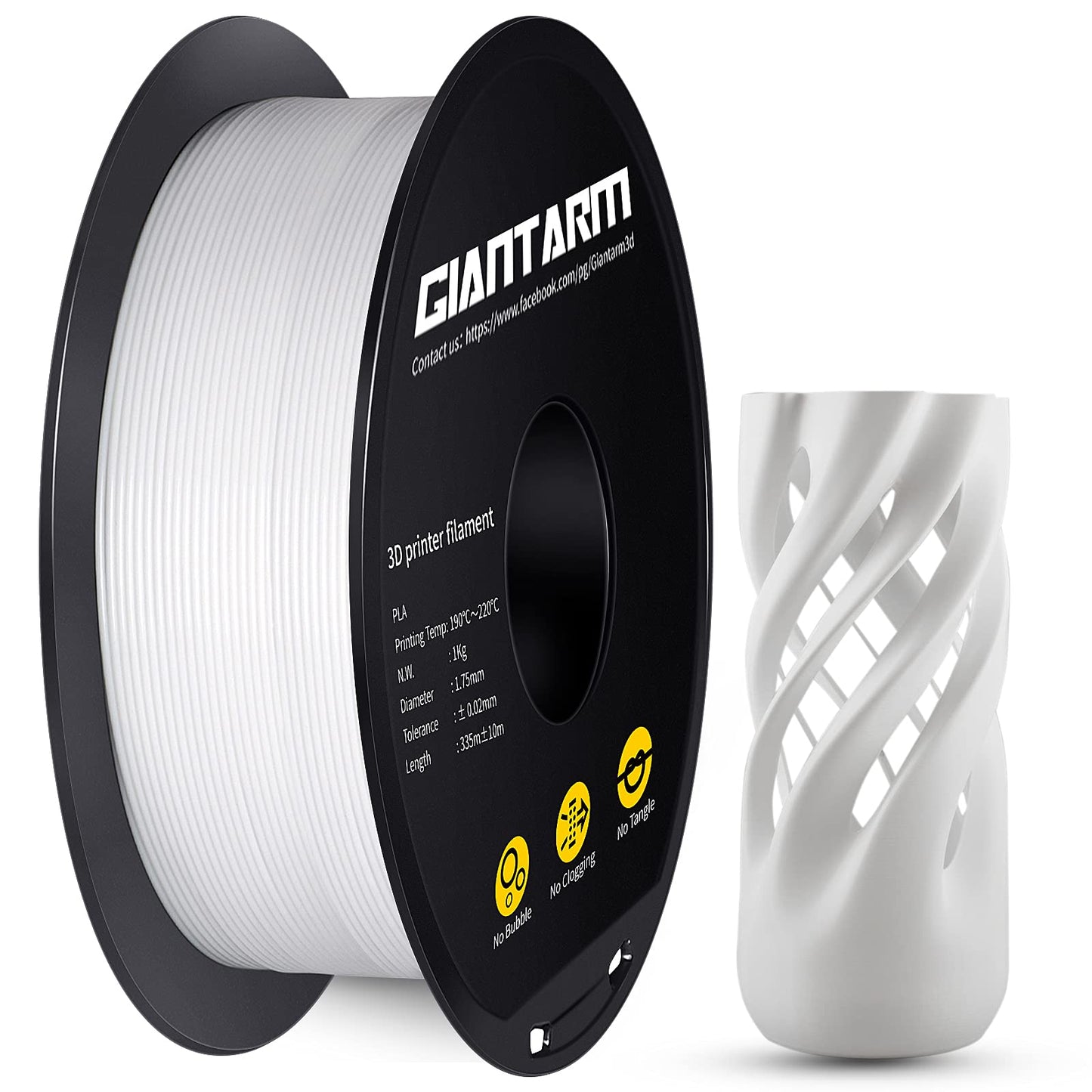 GIANTARM Silk Metallic Silver PLA 3D Printer Filament 1kg Spool, 1.75mm Dimensional Accuracy +/-0.03mm, 1080 Feet per Roll, Vacuum Packaging i3dyou