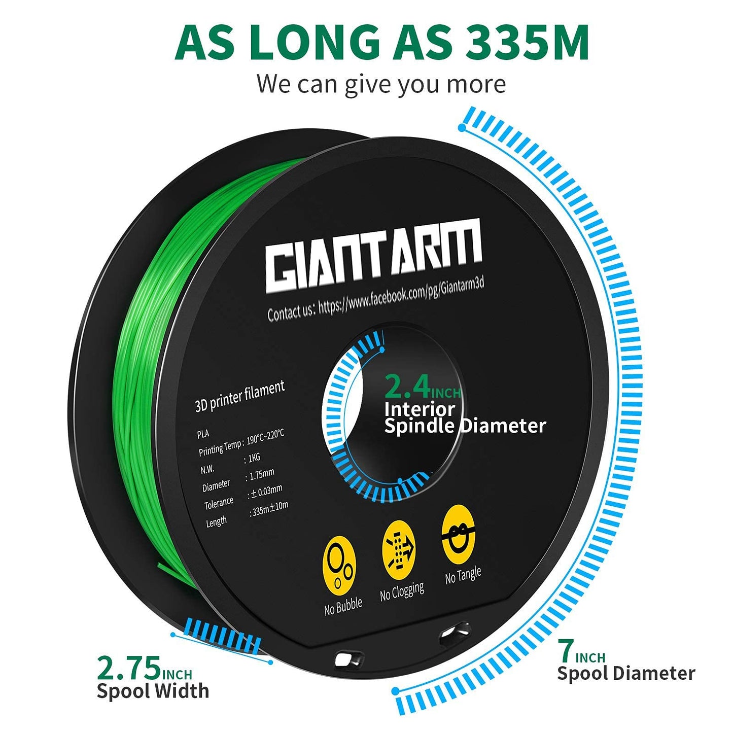 GIANTARM Silk Metallic Silver PLA 3D Printer Filament 1kg Spool, 1.75mm Dimensional Accuracy +/-0.03mm, 1080 Feet per Roll, Vacuum Packaging i3dyou