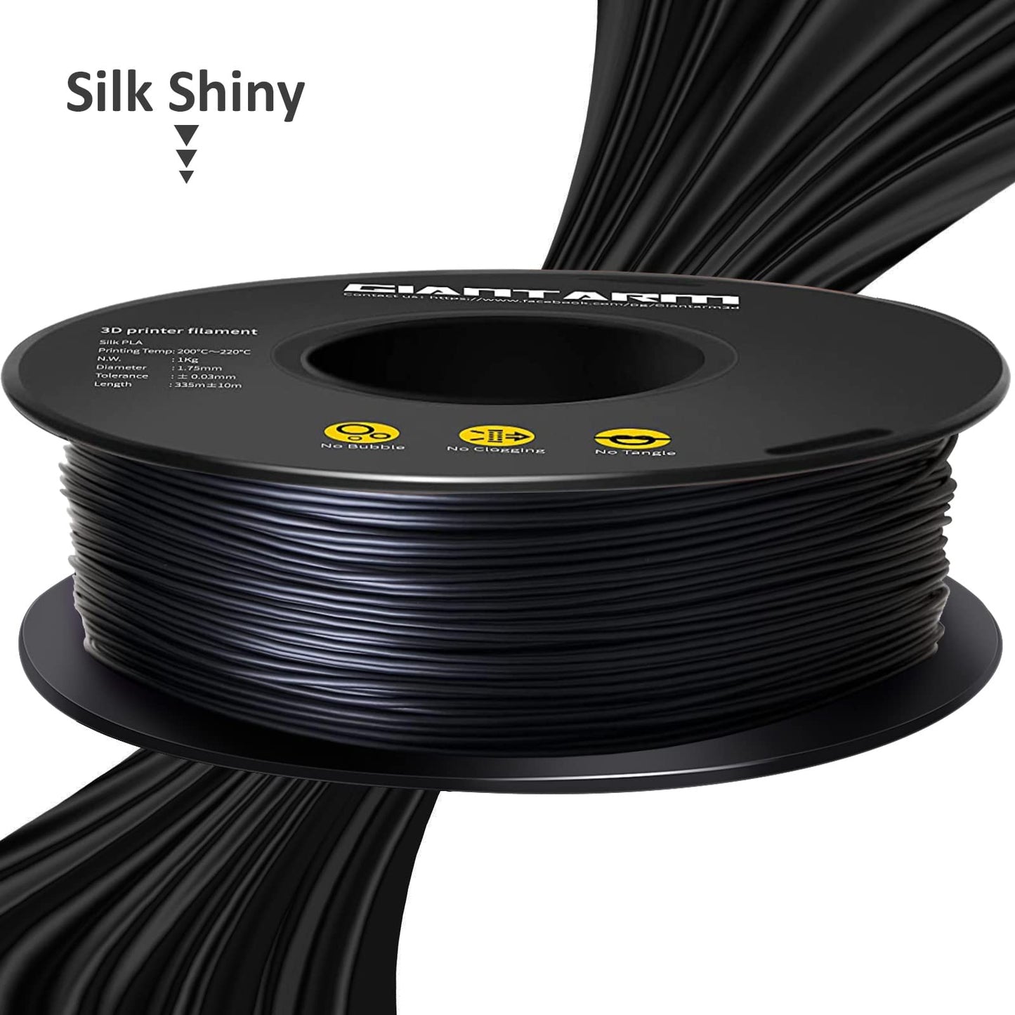 GIANTARM Silk Metallic Silver PLA 3D Printer Filament 1kg Spool, 1.75mm Dimensional Accuracy +/-0.03mm, 1080 Feet per Roll, Vacuum Packaging i3dyou