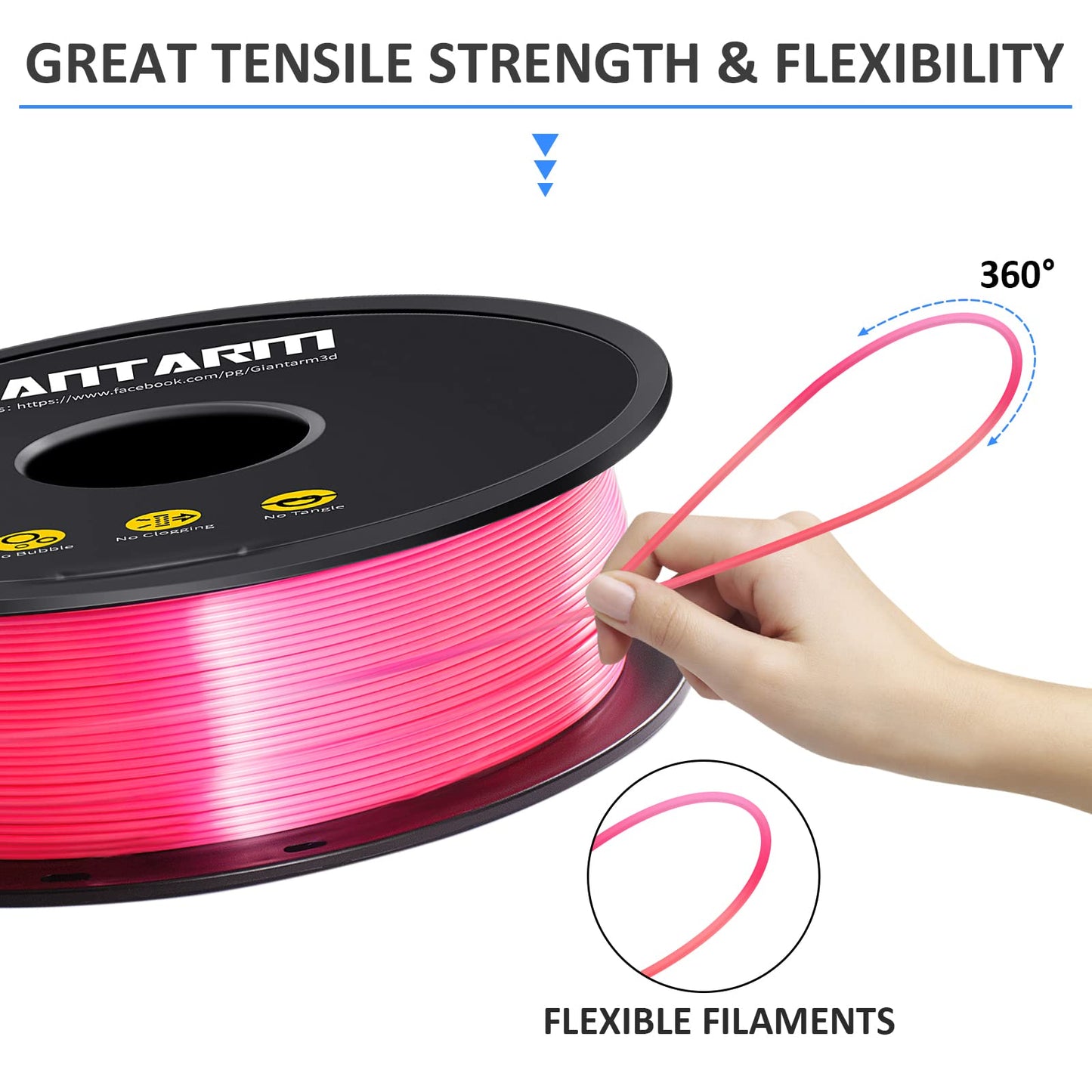 GIANTARM Silk Metallic Silver PLA 3D Printer Filament 1kg Spool, 1.75mm Dimensional Accuracy +/-0.03mm, 1080 Feet per Roll, Vacuum Packaging i3dyou