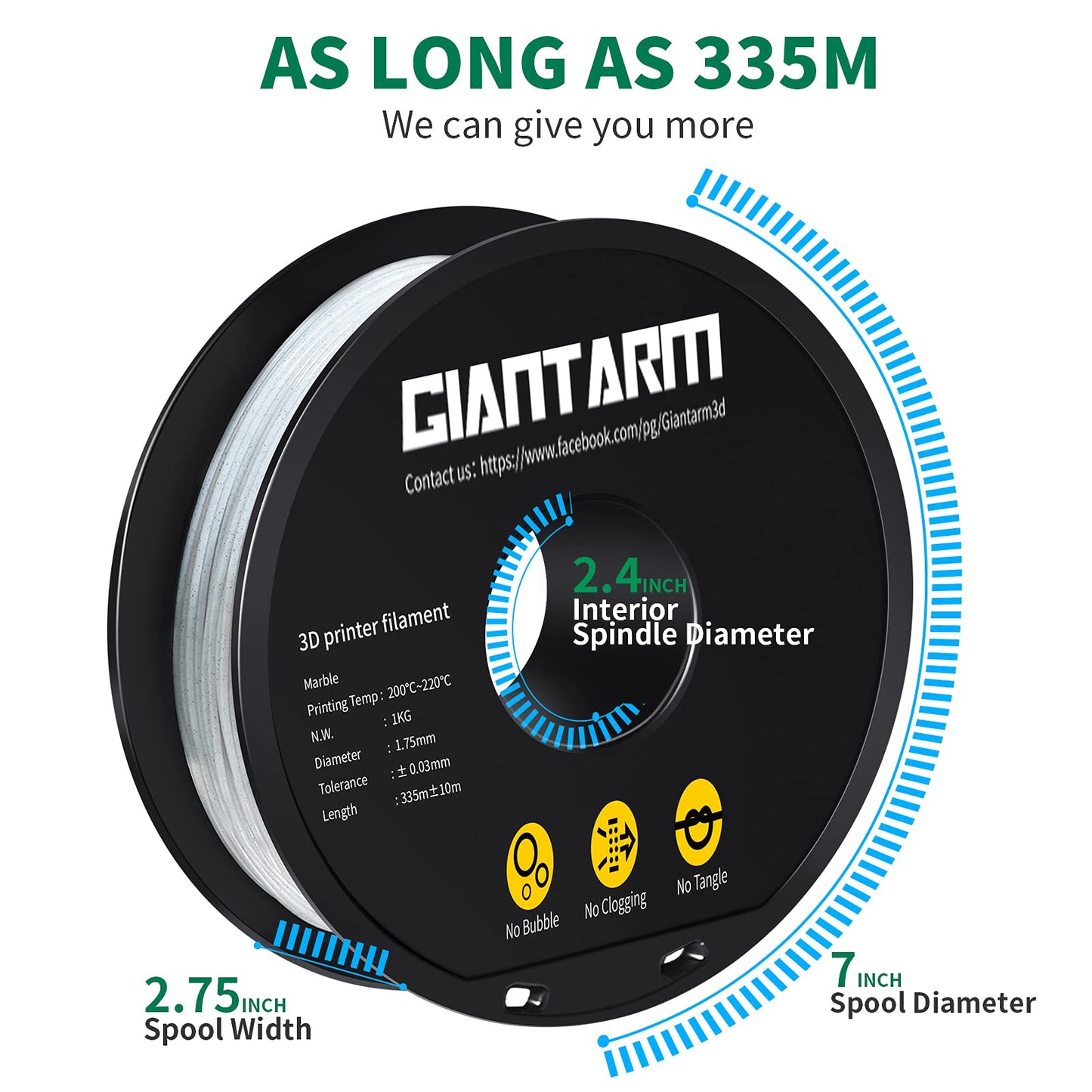 GIANTARM Silk Metallic Silver PLA 3D Printer Filament 1kg Spool, 1.75mm Dimensional Accuracy +/-0.03mm, 1080 Feet per Roll, Vacuum Packaging i3dyou