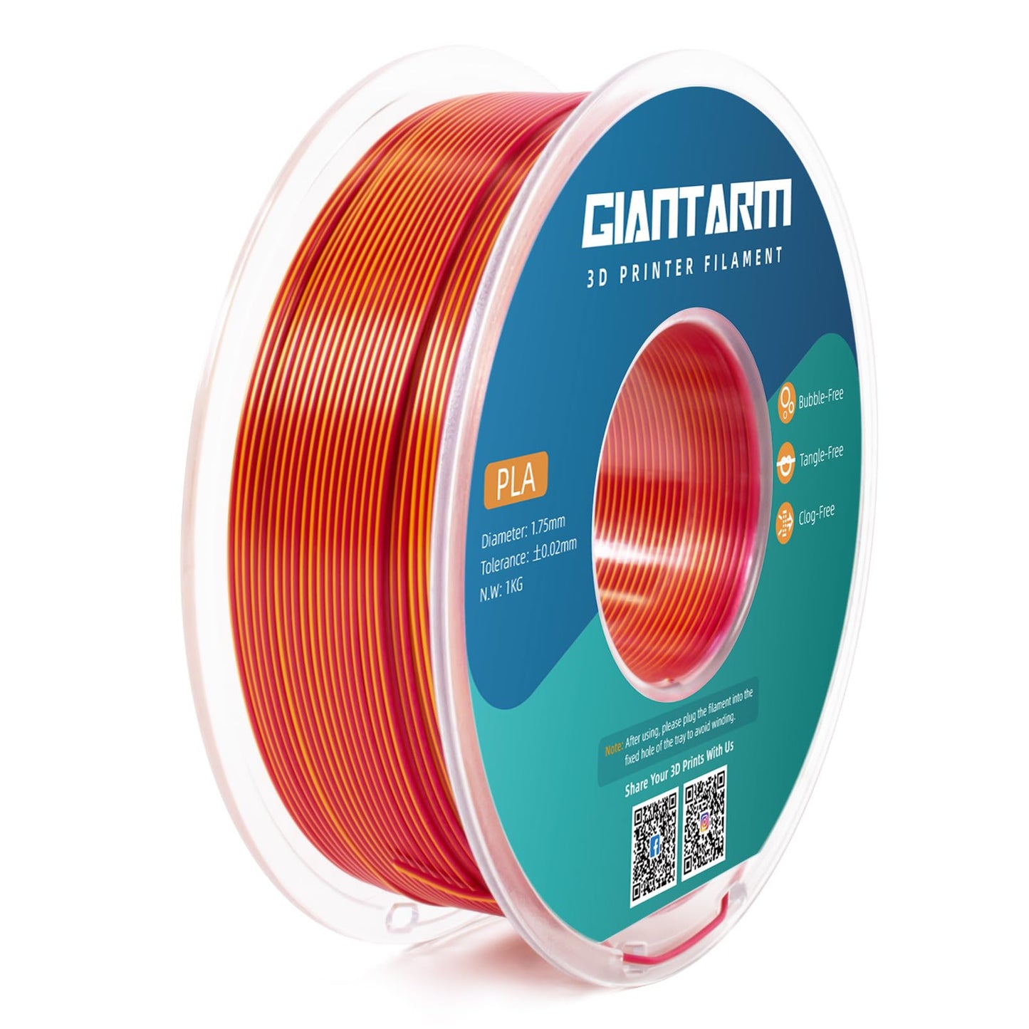 GIANTARM Silk Metallic Silver PLA 3D Printer Filament 1kg Spool, 1.75mm Dimensional Accuracy +/-0.03mm, 1080 Feet per Roll, Vacuum Packaging i3dyou