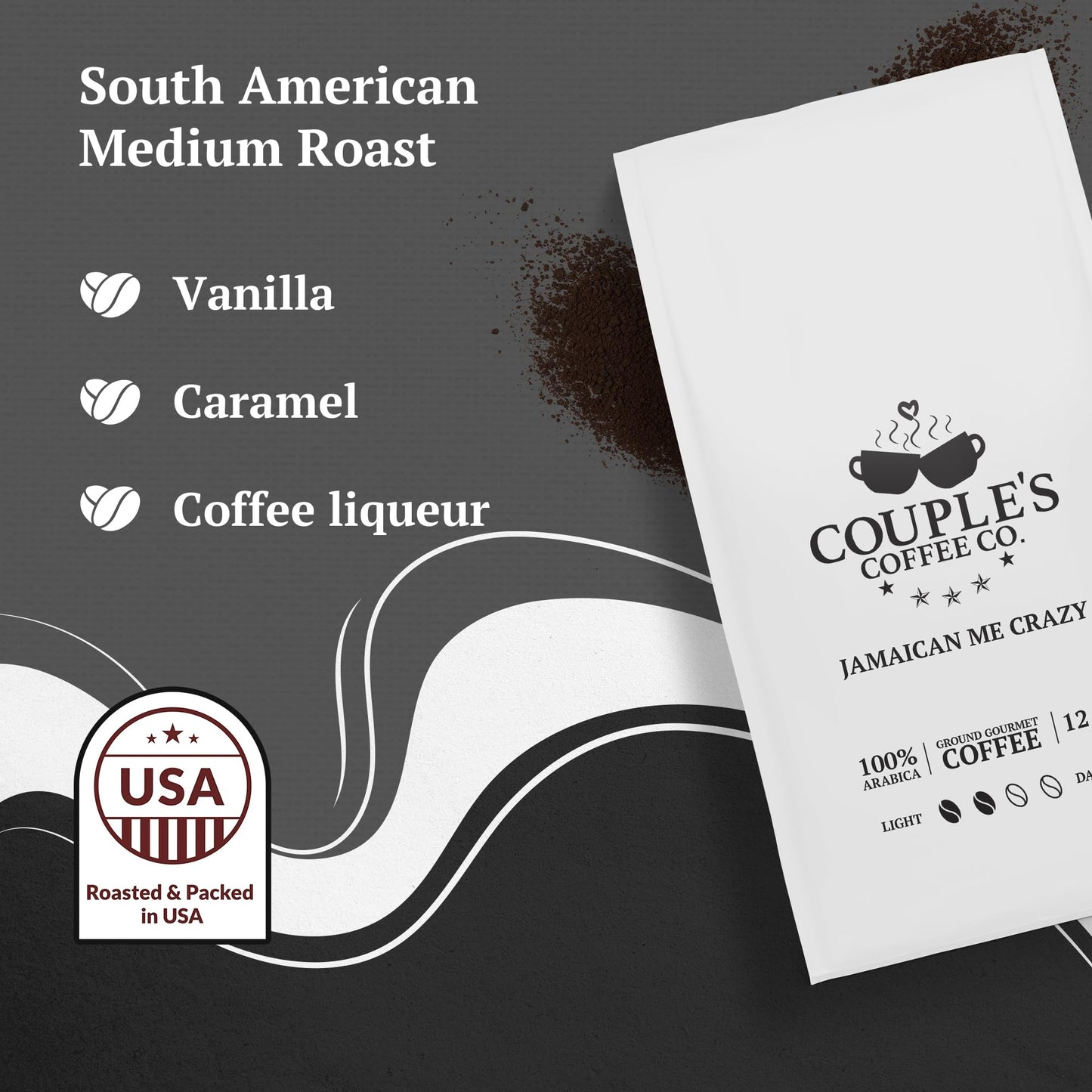 Couple's Coffee Ground Coffee | Jamaican Me Crazy Medium Roast Coffee Blend | Gourmet Flavored Coffee with Smooth Vanilla Caramel Flavors | Made with 100% Arabica Beans | 12oz bag brews about 34 cups i3dyou