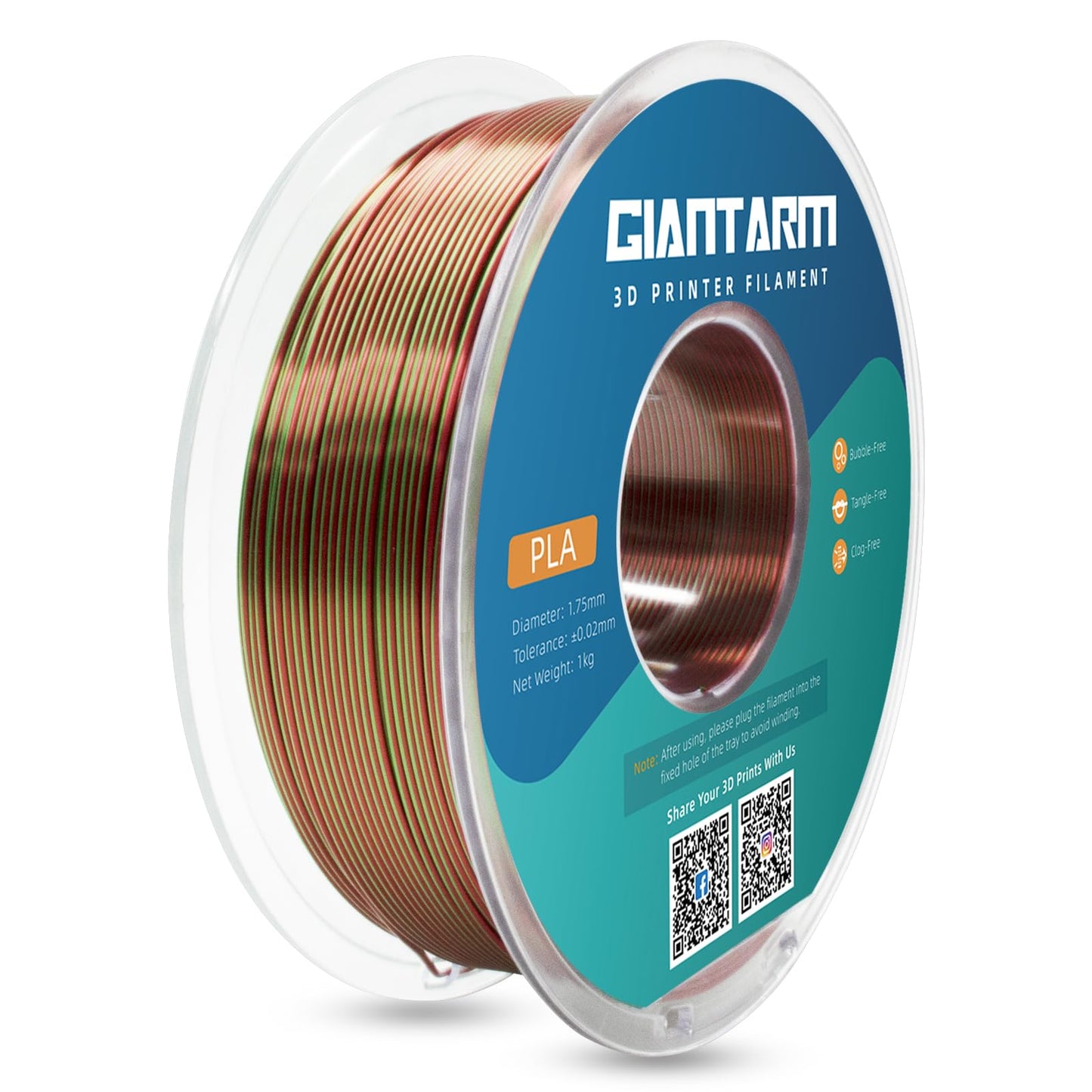 GIANTARM Silk Metallic Silver PLA 3D Printer Filament 1kg Spool, 1.75mm Dimensional Accuracy +/-0.03mm, 1080 Feet per Roll, Vacuum Packaging i3dyou