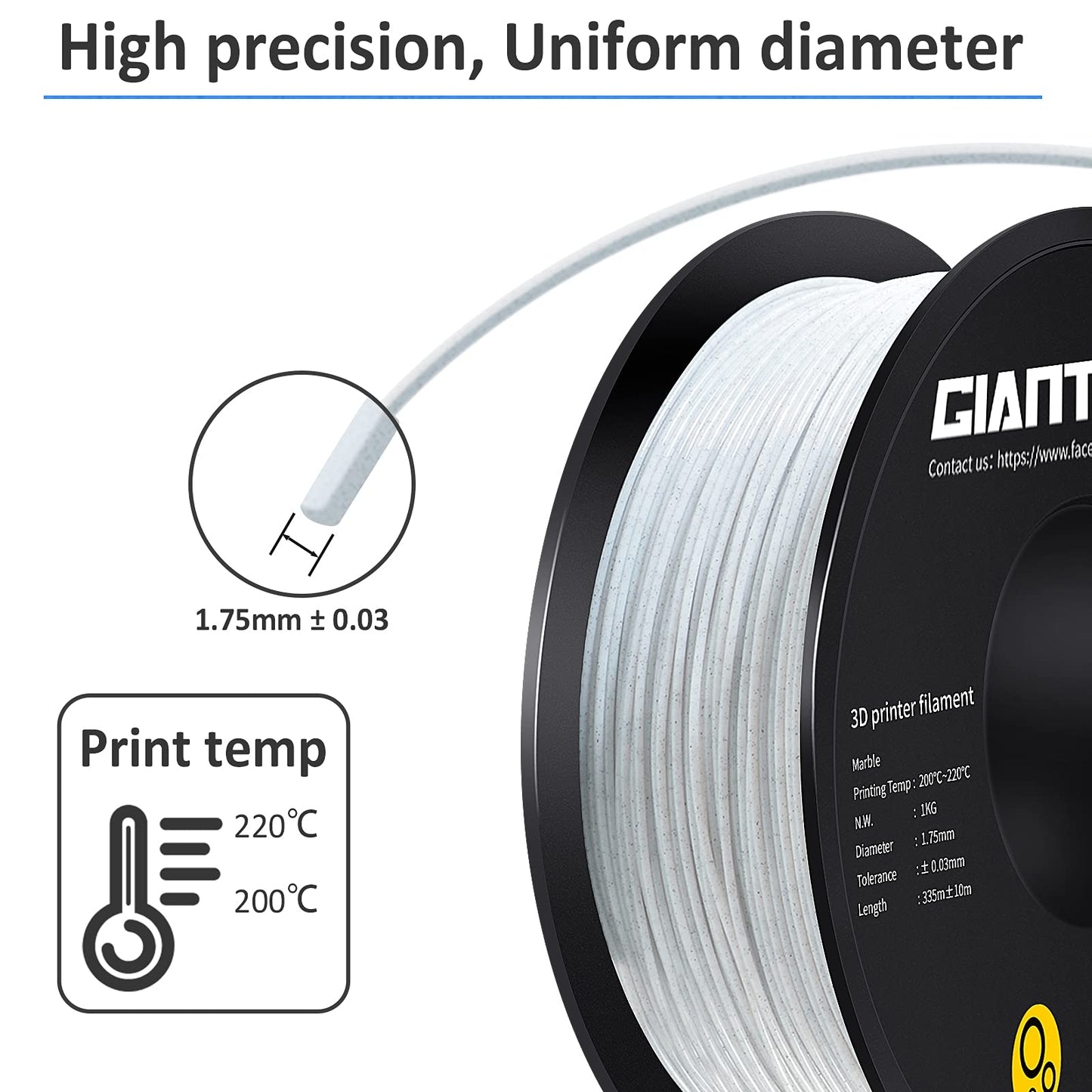 GIANTARM Silk Metallic Silver PLA 3D Printer Filament 1kg Spool, 1.75mm Dimensional Accuracy +/-0.03mm, 1080 Feet per Roll, Vacuum Packaging i3dyou