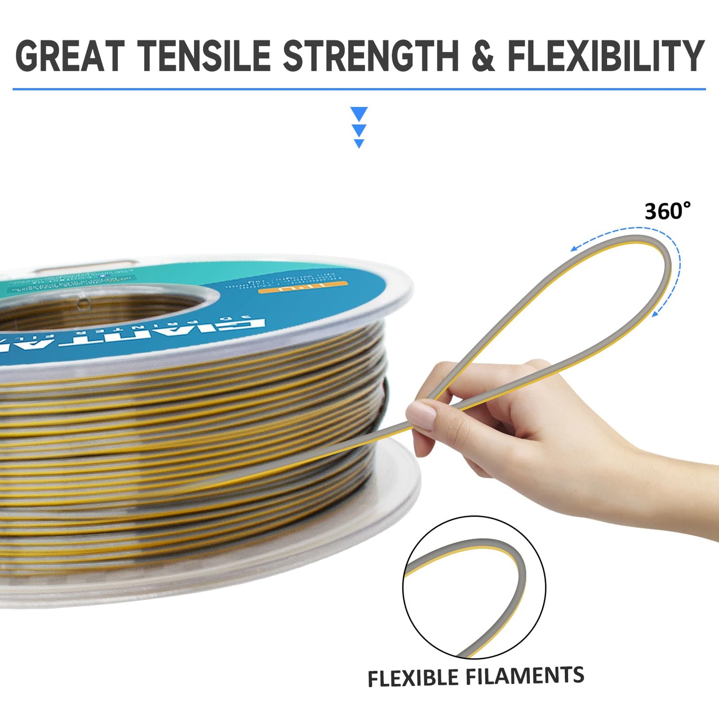 GIANTARM Silk Metallic Silver PLA 3D Printer Filament 1kg Spool, 1.75mm Dimensional Accuracy +/-0.03mm, 1080 Feet per Roll, Vacuum Packaging i3dyou