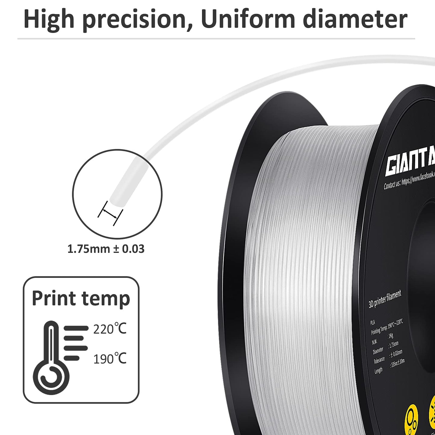 GIANTARM Silk Metallic Silver PLA 3D Printer Filament 1kg Spool, 1.75mm Dimensional Accuracy +/-0.03mm, 1080 Feet per Roll, Vacuum Packaging i3dyou