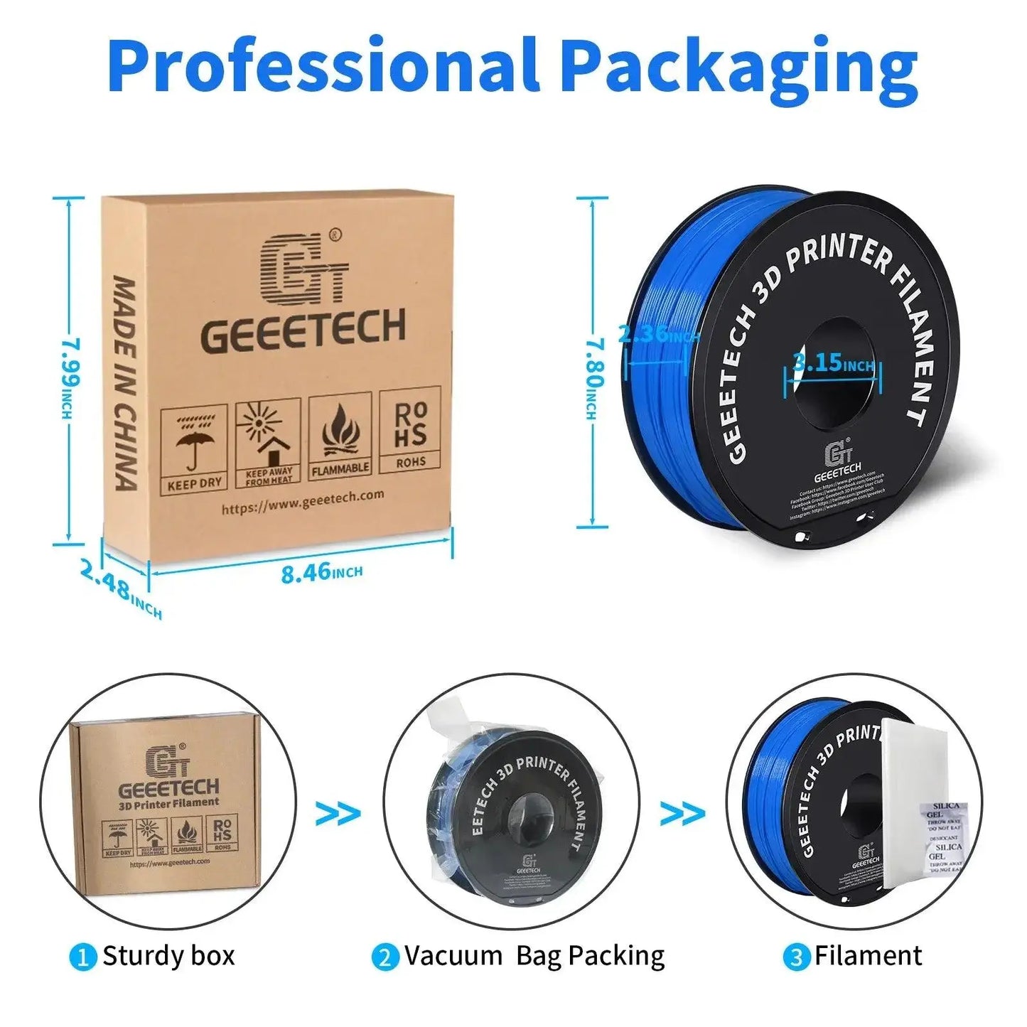 Geeetech ABS 3D Filament 1.75mm 1KG plastic, 3D Printer Material, Tangle-Free, Non-Toxic, Vacuum Packaging White Blac Redk BLue - i3dyou