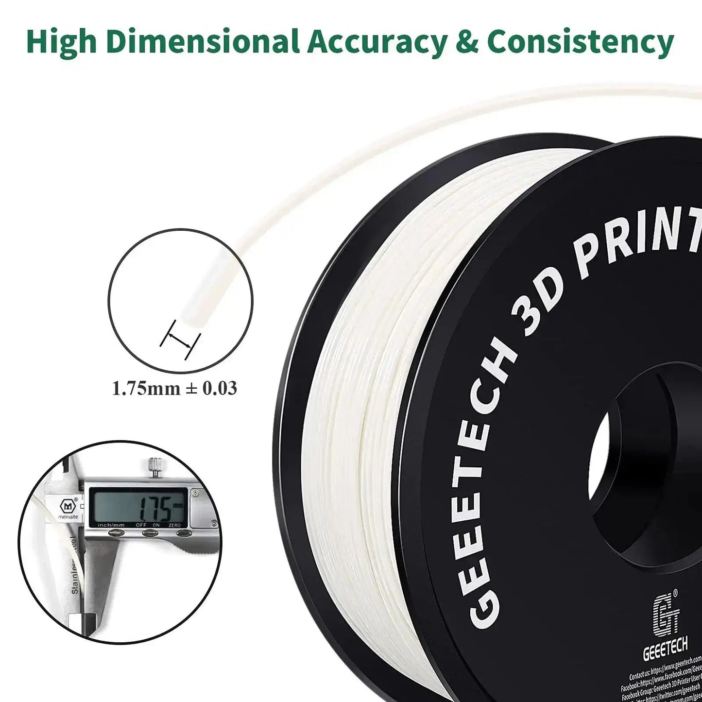 Geeetech ABS 3D Filament 1.75mm 1KG plastic, 3D Printer Material, Tangle-Free, Non-Toxic, Vacuum Packaging White Blac Redk BLue - i3dyou